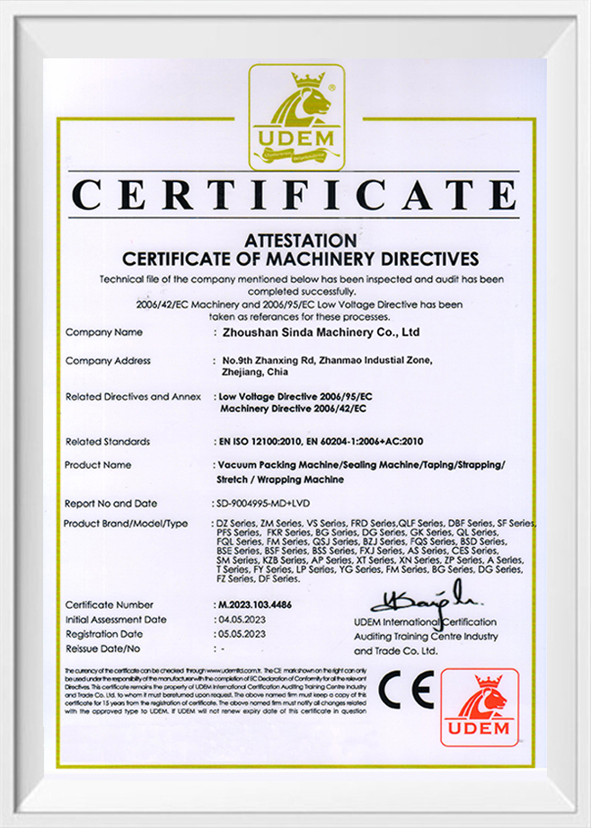 Attestation certificate of machinery directives